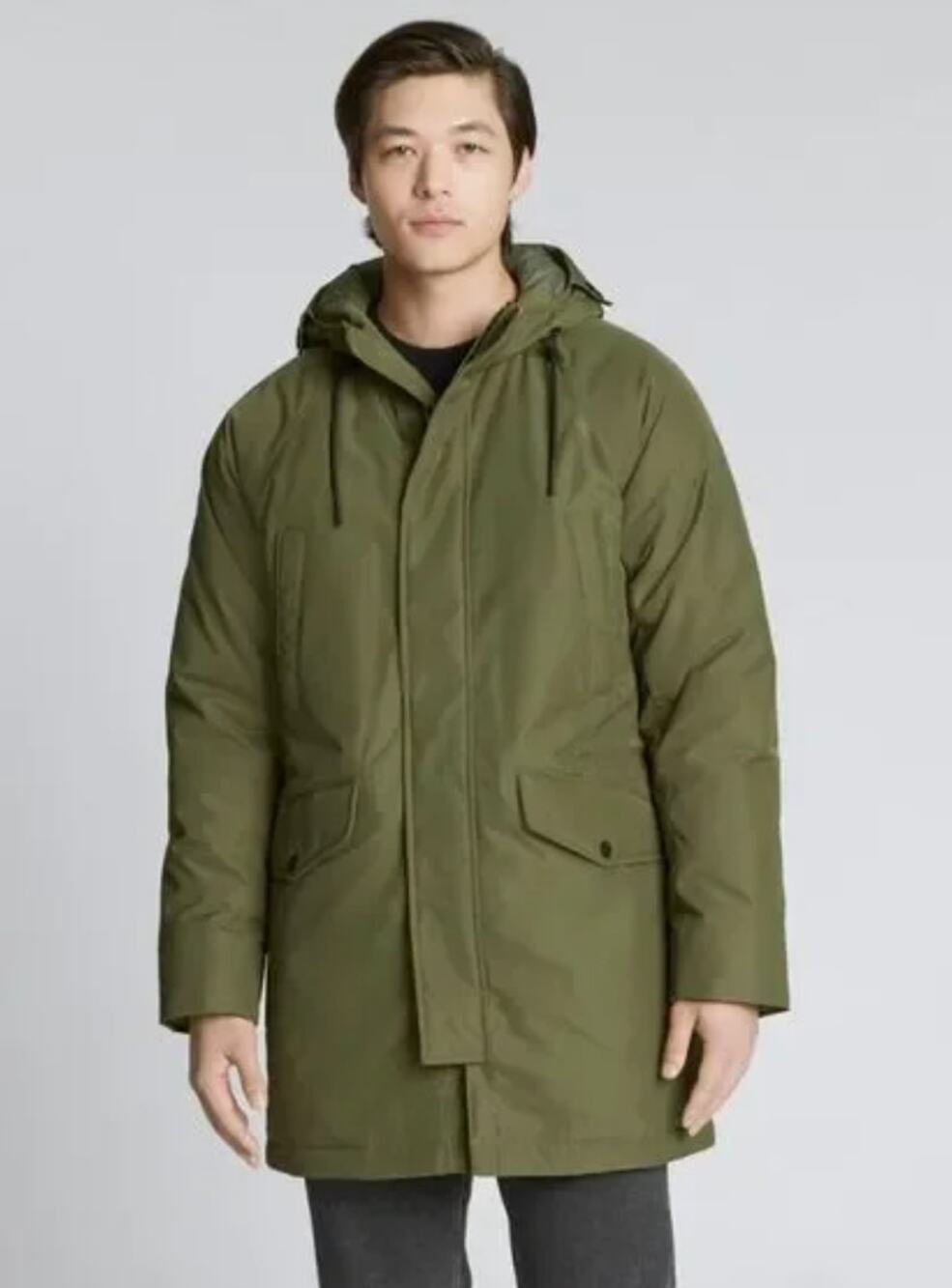 Everlane renew green long parka coat